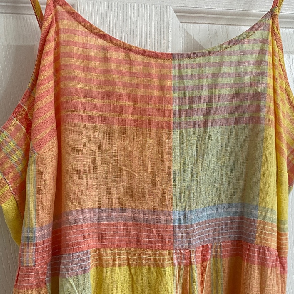 Beachlunchlounge Multicolor Madras Plaid Linen Maxi Dress in Yellow, Coral, Pink - Picture 2 of 12